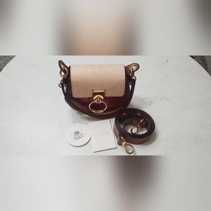 Chloe Tess Croc Lizard Embossed Leather Crossbody Bag Purse Red Pink